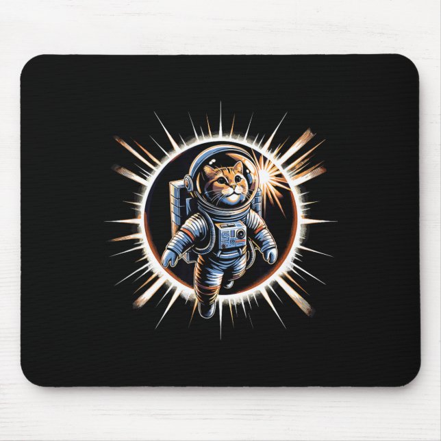 Astronaut Cat Total Solar Eclipse Illustration Mouse Mat (Front)
