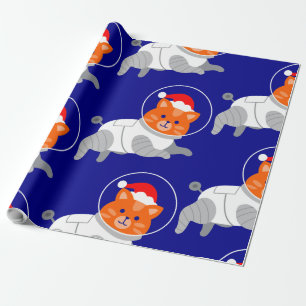 astronaut cat ugly christmas santa wrapping paper