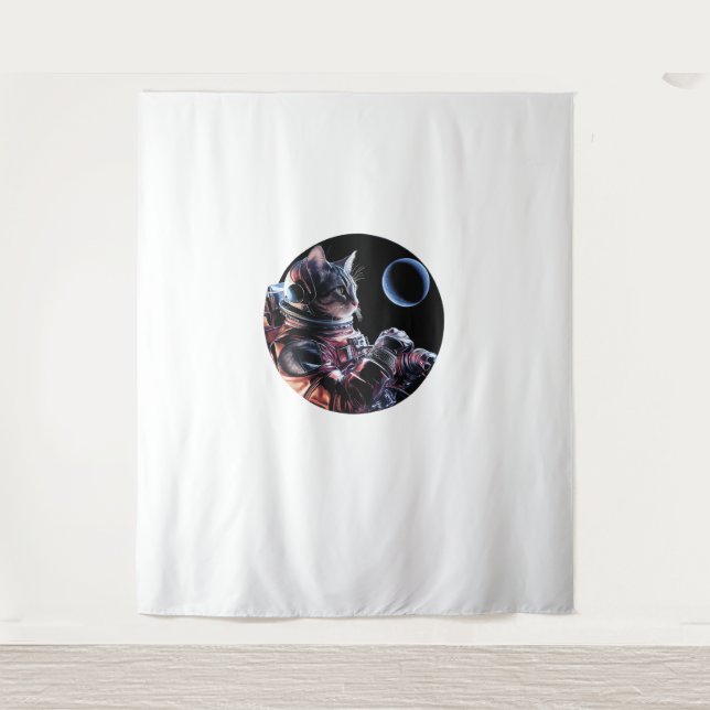Astronaut Cat with Planet  Tapestry (Front)