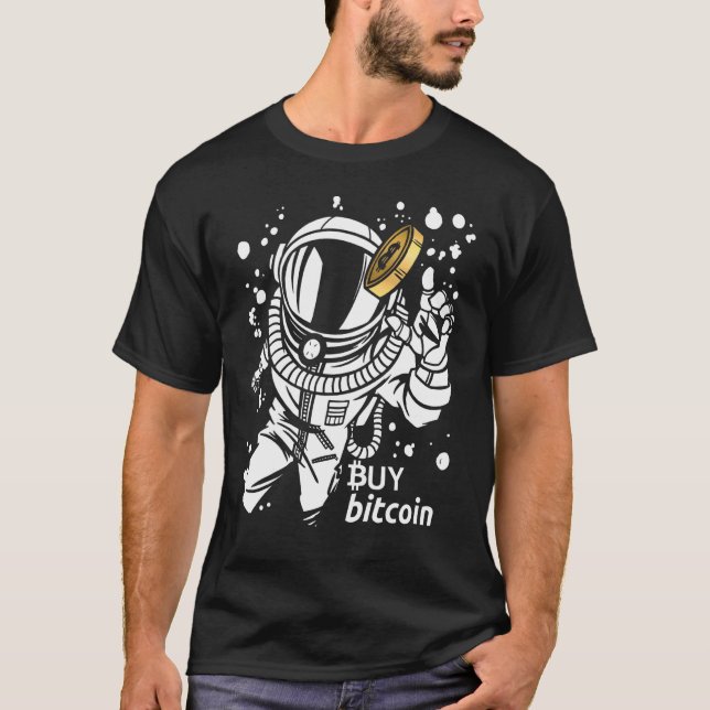 Astronaut Catches Bitcoin Buy Bitcoin Cyber Monkey T-Shirt (Front)