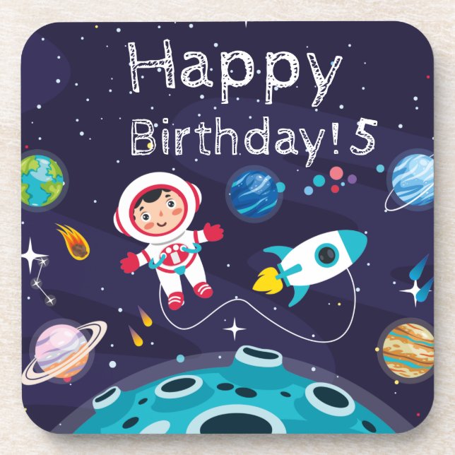  Astronaut child on the moon, monogrammed name Coaster (Front)
