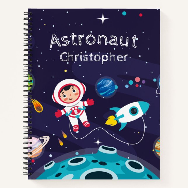 Astronaut child on the moon, monogrammed name Notebook (Front)