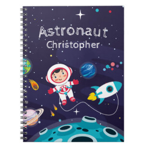 Astronaut child on the moon, monogrammed name notebook