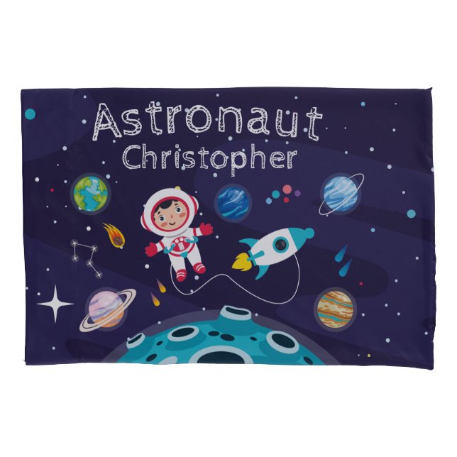 Astronaut child on the moon monogrammed name Thro Pillowcase (Front)
