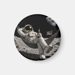 Astronaut Chilling with Beer on the Moon Magnet