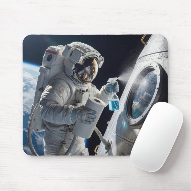 Astronaut Cleaning Spacecraft Window Mouse Mat (With Mouse)