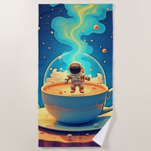 Astronaut Coffee Space Art Beach Towel