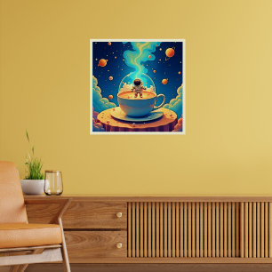 Astronaut Coffee Space Art Poster