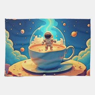 Astronaut Coffee Space Art Tea Towel