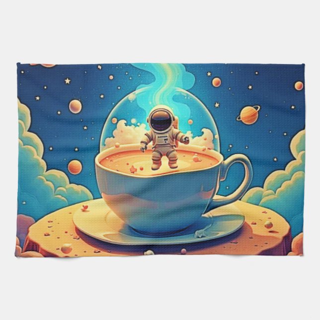 Astronaut Coffee Space Art Tea Towel (Horizontal)