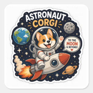 Astronaut Corgi – To The Moon & Beyond! Square Sticker