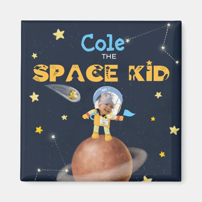 👨‍🚀 Astronaut cute Space theme Custom Photo Name Magnet (Front)