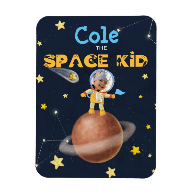 👨‍🚀 Astronaut cute Space theme Custom Photo Name Magnet (Vertical)
