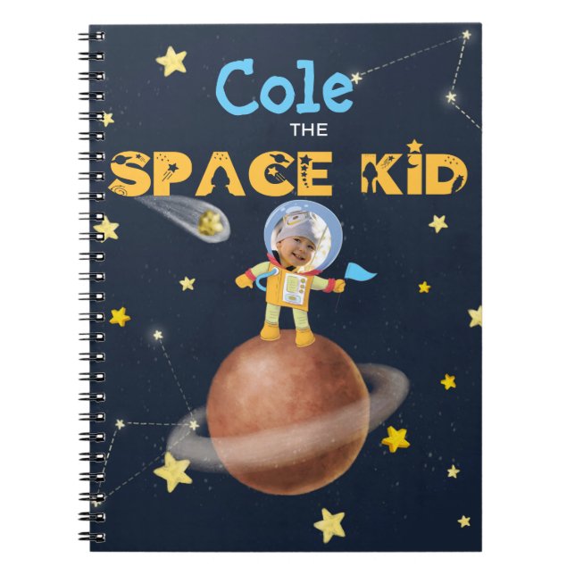 👨‍🚀 Astronaut cute Space theme Custom Photo Name Notebook (Front)