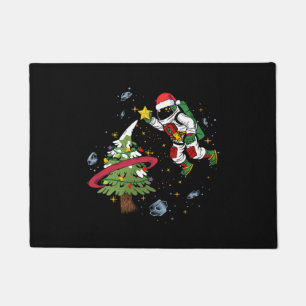 Astronaut Decorates A Christmas Tree In Space Doormat