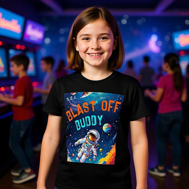 Astronaut Deep Space Planets Blast Off Buddy Favor Tri-Blend Shirt (astronaut theme birthday party for kids personalized shirt planets galaxy sky blast off buddy favor)