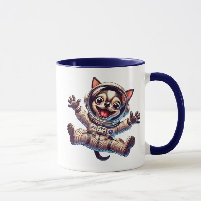 Astronaut dog floating in space. mug (Right)