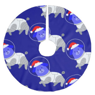 astronaut dog ugly christmas santa  brushed polyester tree skirt