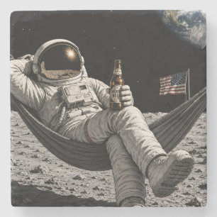 Astronaut Drinking Beer on the Moon Stone Coaster