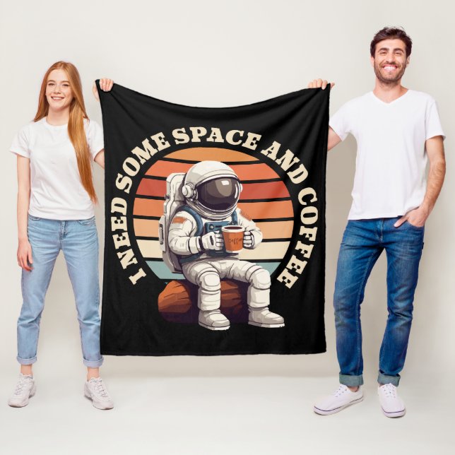 Astronaut Drinking Coffee Fleece Blanket (In Situ)