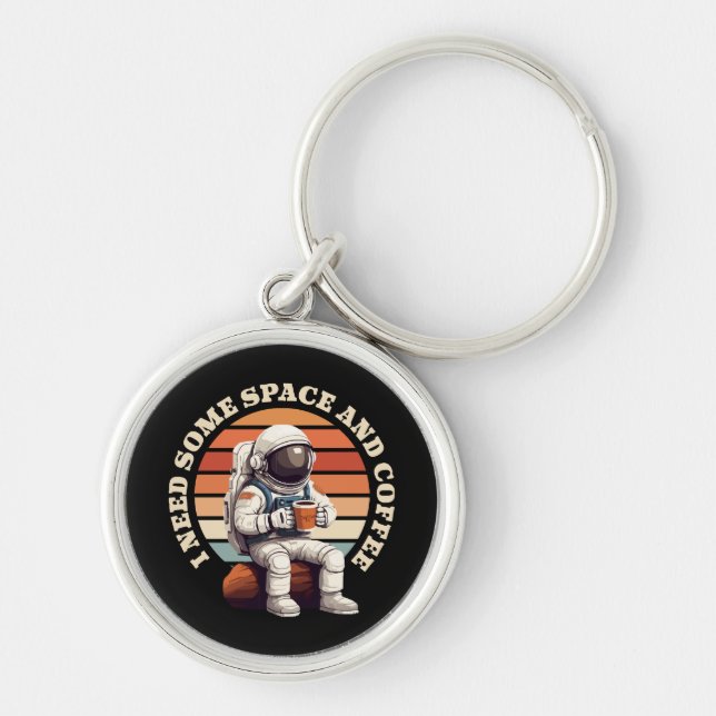 Astronaut Drinking Coffee Key Ring (Front)
