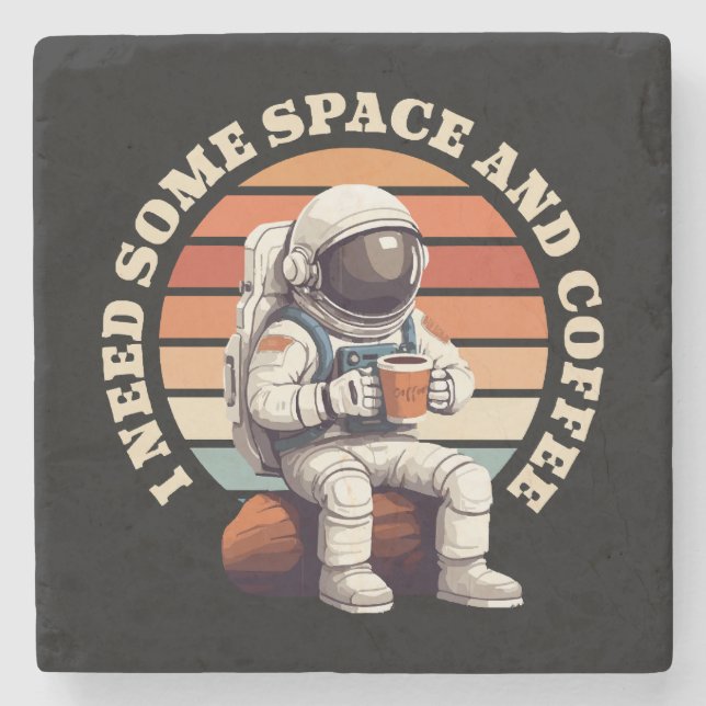 Astronaut Drinking Coffee Stone Coaster (Front)