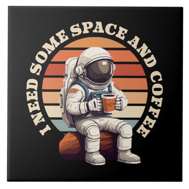 Astronaut Drinking Coffee Tile (Front)