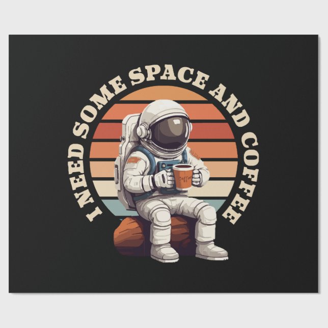 Astronaut Drinking Coffee Wrapping Paper (Flat)