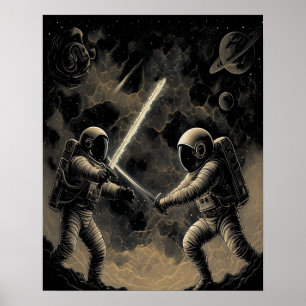 Astronaut Duel Poster - Space Battle Art 