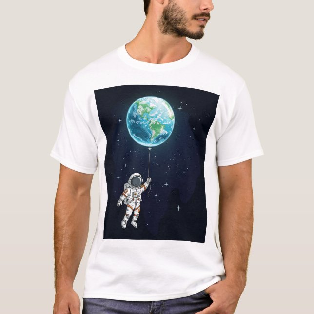 Astronaut Earth Balloon Graphic T-Shirt (Front)