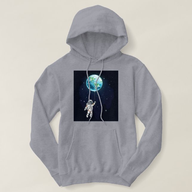 Astronaut Earth Balloon Graphic T-Shirt Hoodie (Design Front)