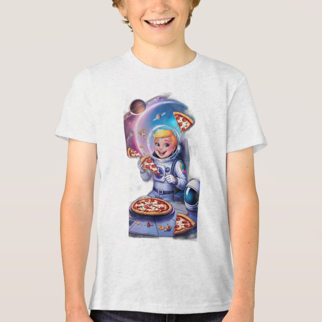 Astronaut eating pizza in space. Tri-Blend shirt (Front)