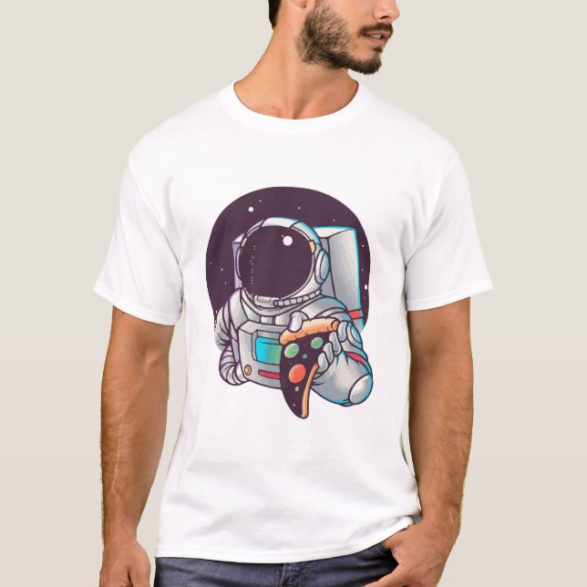Astronaut Eating Pizza Planets T-Shirt (Front)
