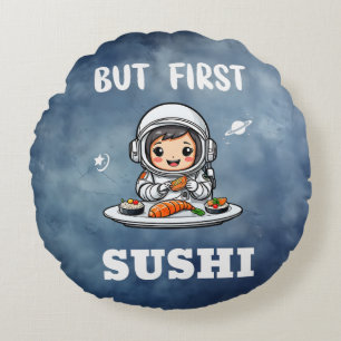 Astronaut eating Sushi Round Cushion