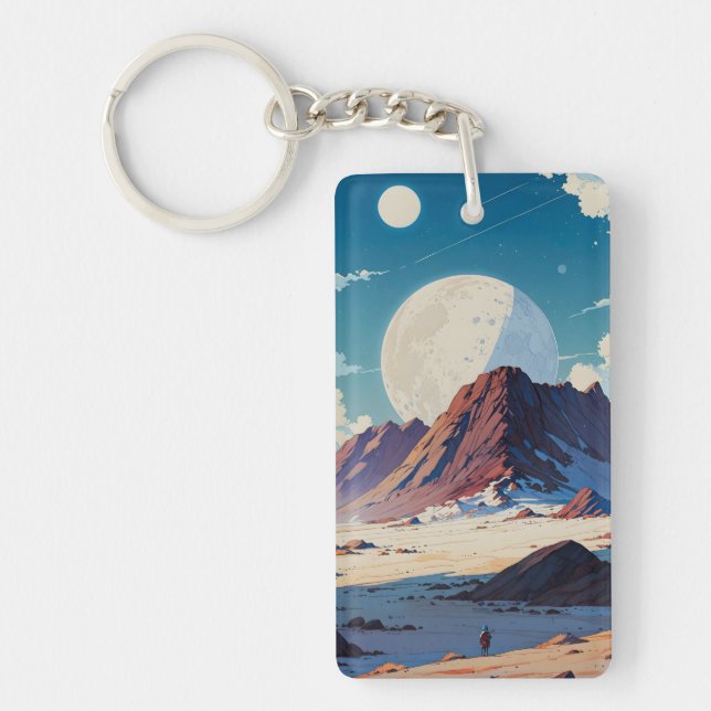 Astronaut Exploring a Vast Alien Desert under Twin Key Ring (Front)