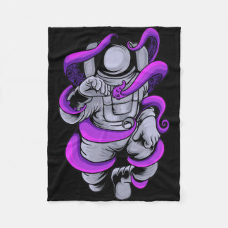 Astronaut Fight Octopus Fleece Blanket