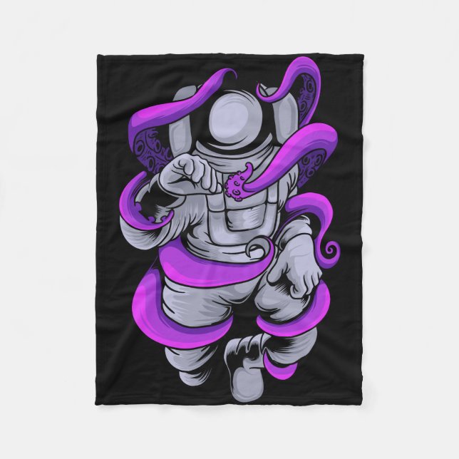 Astronaut Fight Octopus Fleece Blanket (Front)