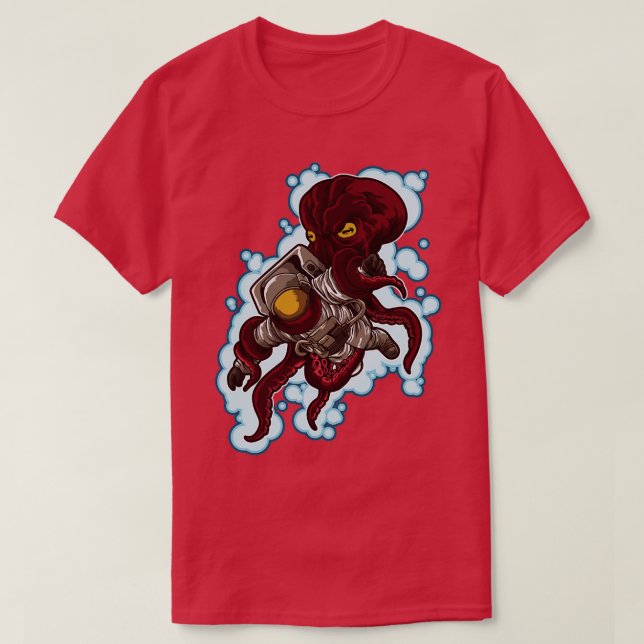 Astronaut fights Octopus Underwater Galaxy T-Shirt (Design Front)