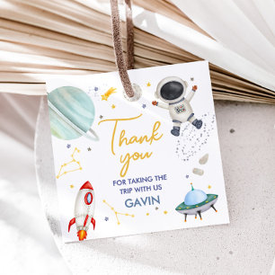 Astronaut First Trip Birthday Party Square Favour Tags