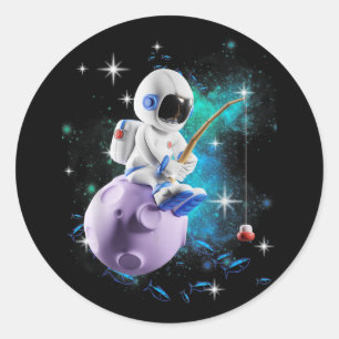 Astronaut Fishing In Outer Space Galaxy Classic Round Sticker