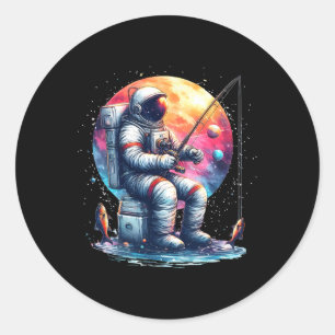 Astronaut Fishing In Space Boys Girls Kids Astrona Classic Round Sticker