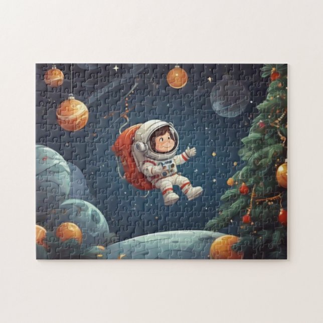Astronaut Floating Around Christmas Tree Jigsaw Puzzle (Horizontal)