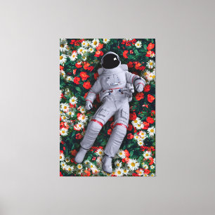 Astronaut Floating in Flowers Surreal Nature Art Canvas Print