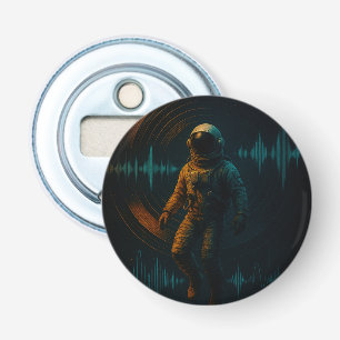 Astronaut Floating in Glitchwave Sound Art Bottle Opener