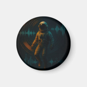 Astronaut Floating in Glitchwave Sound Art Magnet