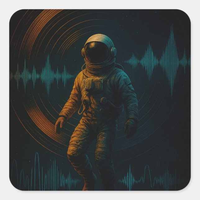 Astronaut Floating in Glitchwave Sound Art Square Sticker (Front)