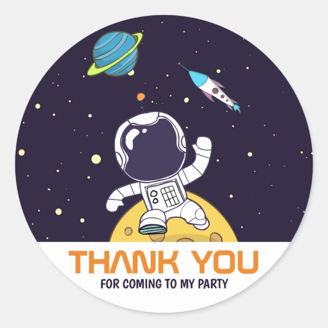 Astronaut Floating in Outer Space Thank You Classic Round Sticker (Front)