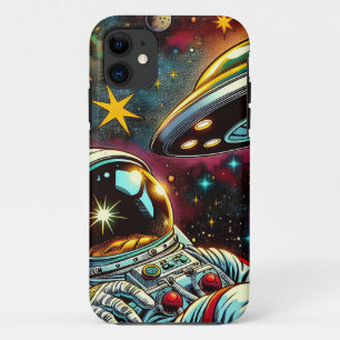 Astronaut Floating in Space with a UFO Ai Art iPhone 11 Case