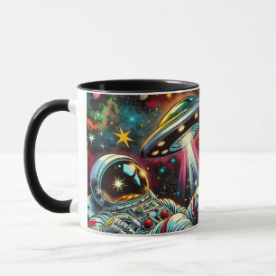 Astronaut Floating in Space with a UFO Ai  Art Mug