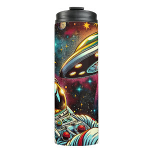 Astronaut Floating in Space with a UFO Ai  Art Thermal Tumbler